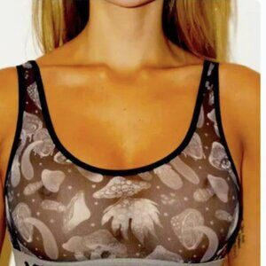 ALF New Mushroom Mesh Sheer Stretch Gray And Black Sports Bra